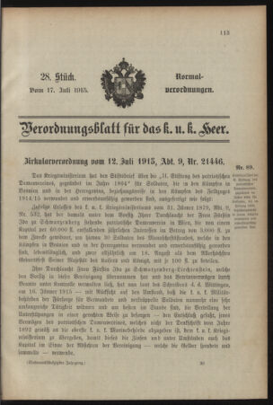 Verordnungsblatt für das Kaiserlich-Königliche Heer 19150717 Seite: 1