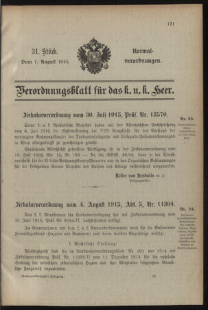 Verordnungsblatt für das Kaiserlich-Königliche Heer 19150807 Seite: 1