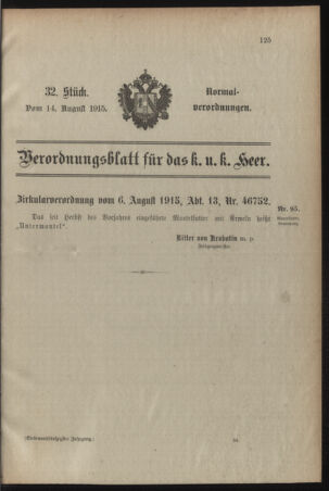 Verordnungsblatt für das Kaiserlich-Königliche Heer 19150814 Seite: 1