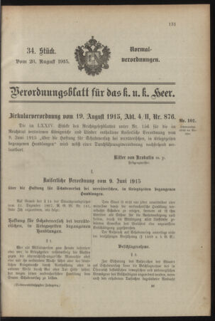 Verordnungsblatt für das Kaiserlich-Königliche Heer 19150828 Seite: 1