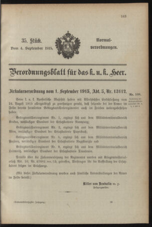 Verordnungsblatt für das Kaiserlich-Königliche Heer 19150904 Seite: 1