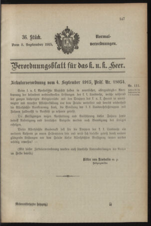 Verordnungsblatt für das Kaiserlich-Königliche Heer 19150908 Seite: 1