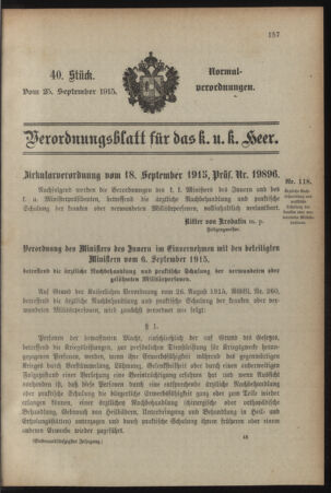 Verordnungsblatt für das Kaiserlich-Königliche Heer 19150925 Seite: 1