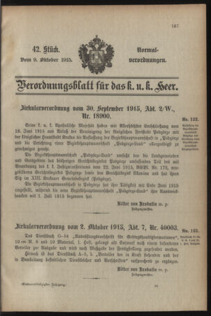 Verordnungsblatt für das Kaiserlich-Königliche Heer 19151009 Seite: 1