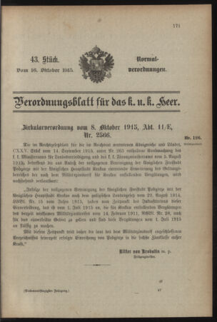 Verordnungsblatt für das Kaiserlich-Königliche Heer 19151016 Seite: 1