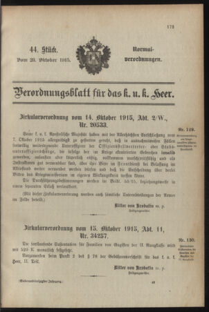 Verordnungsblatt für das Kaiserlich-Königliche Heer 19151023 Seite: 1