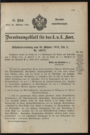 Verordnungsblatt für das Kaiserlich-Königliche Heer 19151030 Seite: 1