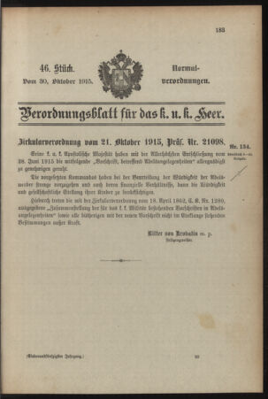 Verordnungsblatt für das Kaiserlich-Königliche Heer 19151030 Seite: 15