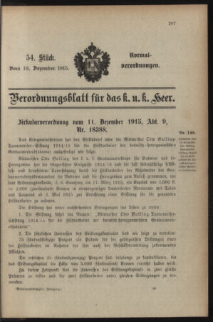 Verordnungsblatt für das Kaiserlich-Königliche Heer 19151218 Seite: 1