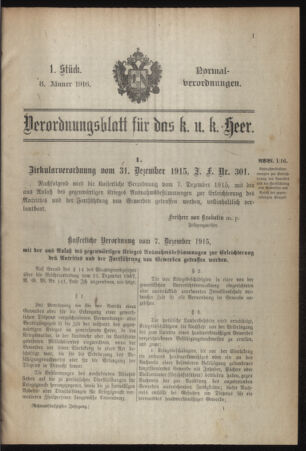 Verordnungsblatt für das Kaiserlich-Königliche Heer 19160108 Seite: 1