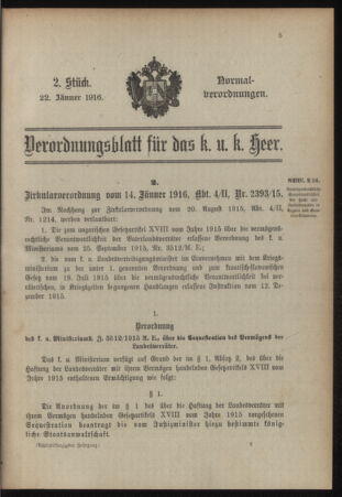 Verordnungsblatt für das Kaiserlich-Königliche Heer 19160122 Seite: 1