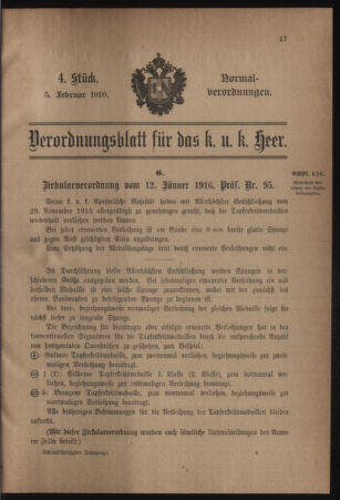 Verordnungsblatt für das Kaiserlich-Königliche Heer 19160205 Seite: 1