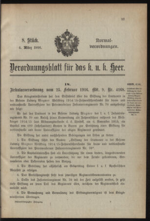 Verordnungsblatt für das Kaiserlich-Königliche Heer 19160304 Seite: 1