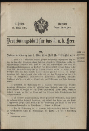 Verordnungsblatt für das Kaiserlich-Königliche Heer 19160311 Seite: 1