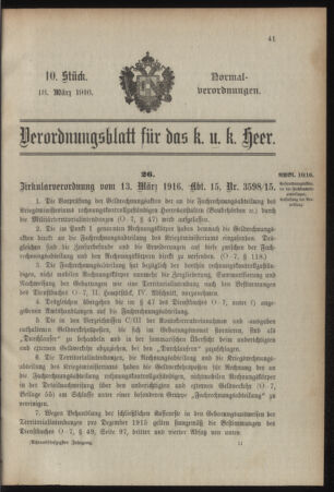 Verordnungsblatt für das Kaiserlich-Königliche Heer 19160318 Seite: 1