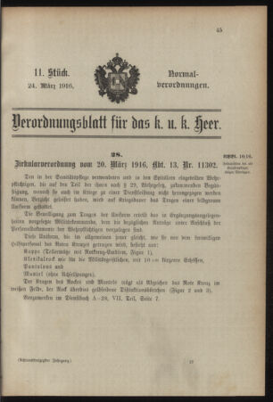 Verordnungsblatt für das Kaiserlich-Königliche Heer 19160324 Seite: 1