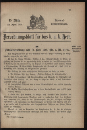 Verordnungsblatt für das Kaiserlich-Königliche Heer 19160422 Seite: 1