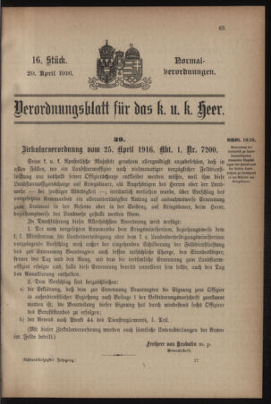 Verordnungsblatt für das Kaiserlich-Königliche Heer 19160429 Seite: 1