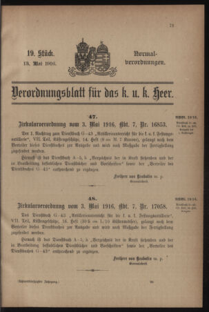 Verordnungsblatt für das Kaiserlich-Königliche Heer 19160513 Seite: 1