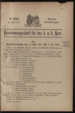 Verordnungsblatt für das Kaiserlich-Königliche Heer 19160520 Seite: 1