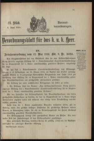 Verordnungsblatt für das Kaiserlich-Königliche Heer 19160603 Seite: 1