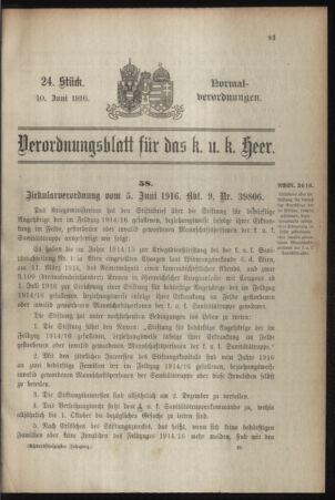 Verordnungsblatt für das Kaiserlich-Königliche Heer 19160610 Seite: 1