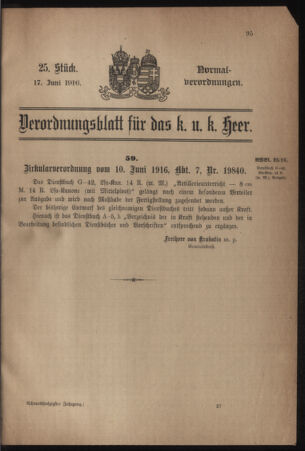 Verordnungsblatt für das Kaiserlich-Königliche Heer 19160617 Seite: 1