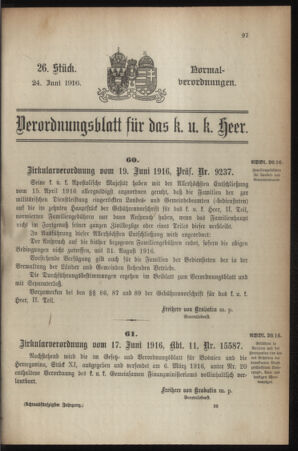 Verordnungsblatt für das Kaiserlich-Königliche Heer 19160624 Seite: 1