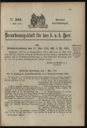 Verordnungsblatt für das Kaiserlich-Königliche Heer 19160701 Seite: 1