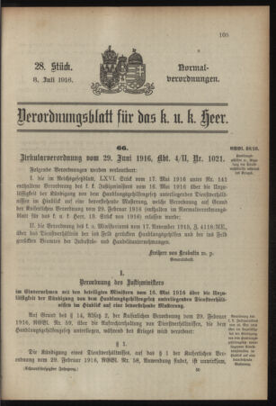 Verordnungsblatt für das Kaiserlich-Königliche Heer 19160708 Seite: 1