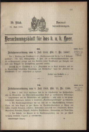 Verordnungsblatt für das Kaiserlich-Königliche Heer 19160715 Seite: 1