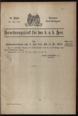 Verordnungsblatt für das Kaiserlich-Königliche Heer 19160722 Seite: 1