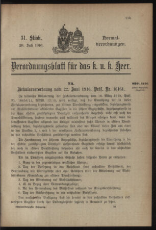 Verordnungsblatt für das Kaiserlich-Königliche Heer 19160729 Seite: 1