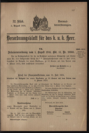 Verordnungsblatt für das Kaiserlich-Königliche Heer 19160805 Seite: 1