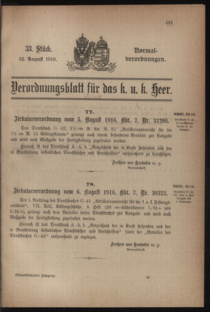 Verordnungsblatt für das Kaiserlich-Königliche Heer 19160812 Seite: 1