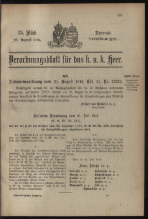 Verordnungsblatt für das Kaiserlich-Königliche Heer 19160826 Seite: 1