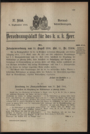 Verordnungsblatt für das Kaiserlich-Königliche Heer 19160909 Seite: 1