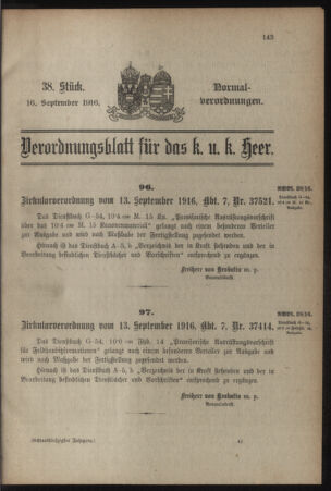 Verordnungsblatt für das Kaiserlich-Königliche Heer 19160916 Seite: 1