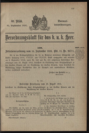 Verordnungsblatt für das Kaiserlich-Königliche Heer 19160930 Seite: 1