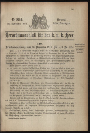 Verordnungsblatt für das Kaiserlich-Königliche Heer 19161125 Seite: 1