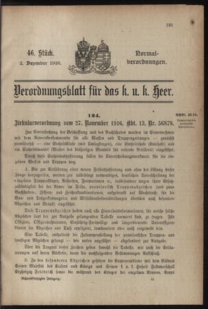 Verordnungsblatt für das Kaiserlich-Königliche Heer 19161202 Seite: 1