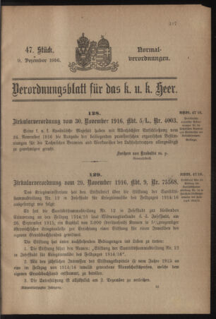 Verordnungsblatt für das Kaiserlich-Königliche Heer 19161209 Seite: 1