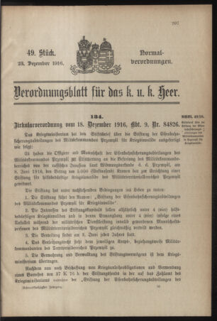 Verordnungsblatt für das Kaiserlich-Königliche Heer 19161223 Seite: 1