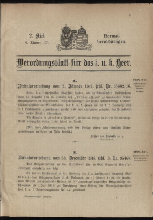 Verordnungsblatt für das Kaiserlich-Königliche Heer 19170106 Seite: 1