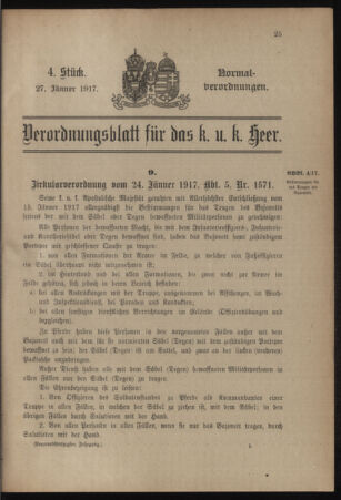 Verordnungsblatt für das Kaiserlich-Königliche Heer 19170127 Seite: 1