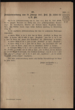 Verordnungsblatt für das Kaiserlich-Königliche Heer 19170217 Seite: 5