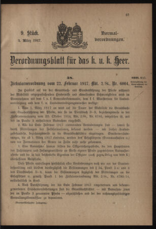 Verordnungsblatt für das Kaiserlich-Königliche Heer 19170303 Seite: 1