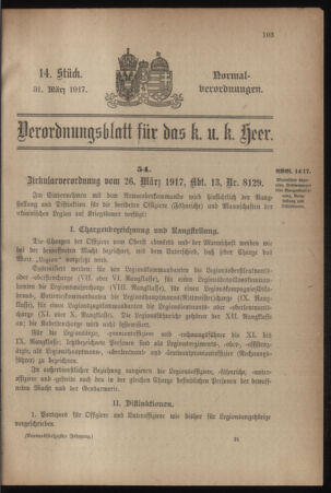 Verordnungsblatt für das Kaiserlich-Königliche Heer 19170331 Seite: 1