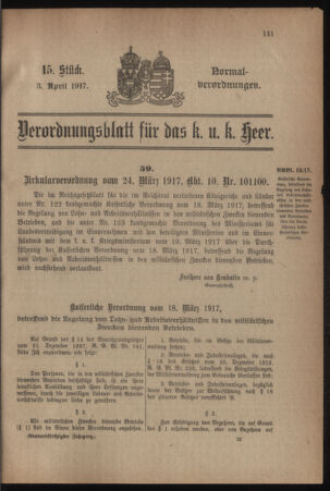 Verordnungsblatt für das Kaiserlich-Königliche Heer 19170403 Seite: 1