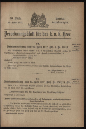 Verordnungsblatt für das Kaiserlich-Königliche Heer 19170428 Seite: 1